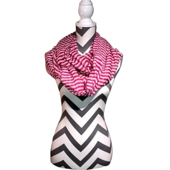 Maurices Pink and White Striped Infinity Scarf - Picture 1 of 5